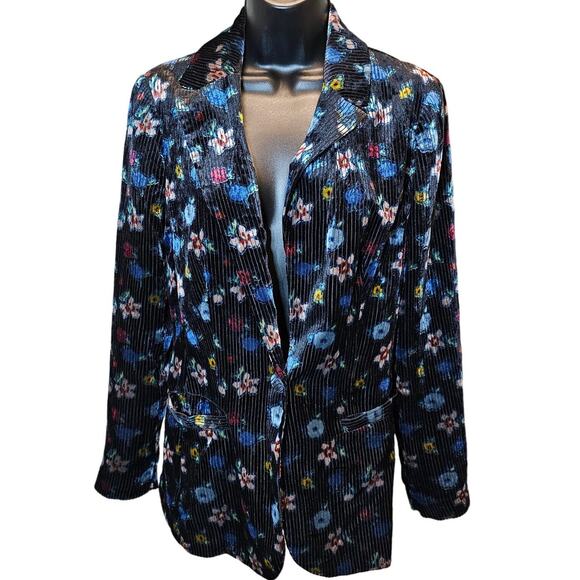ett:twa Anthropologie Blooming Floral Velvet Blazer Womens Jacket Small Petite - Picture 1 of 10